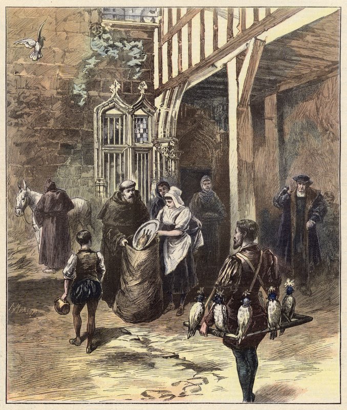 Wielkanocne ofiary w dawnych czasach (kolorowa litografia) autorstwa English School