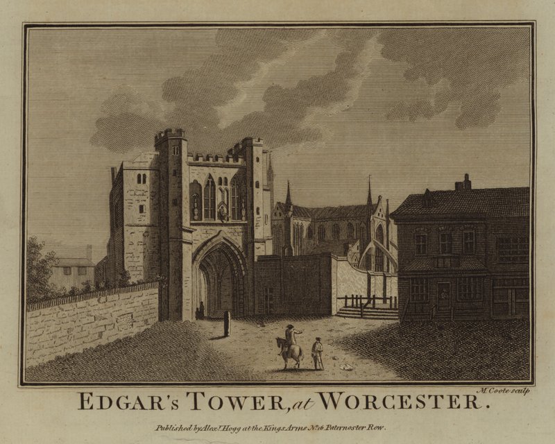 Wieża Edgara, w Worcester (grawerowanie) autorstwa English School