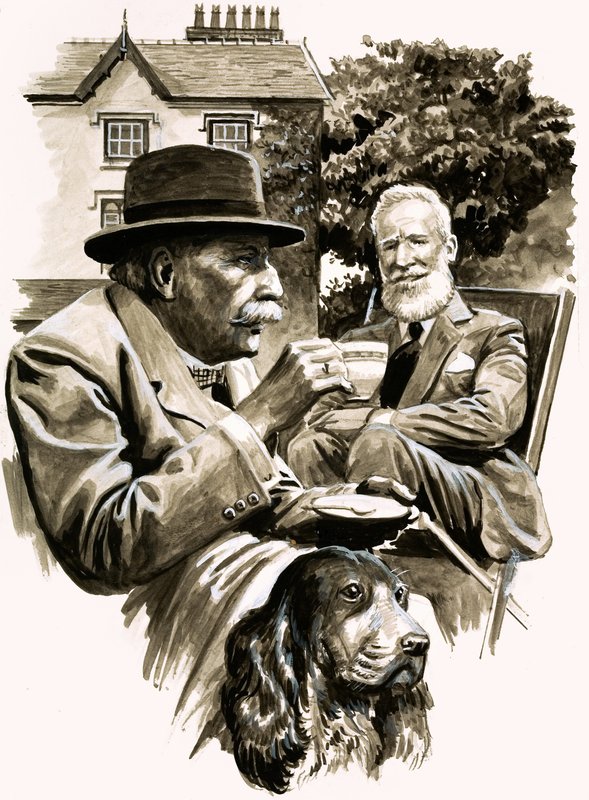 Edward Elgar i George Bernard Shaw piją herbatę autorstwa English School