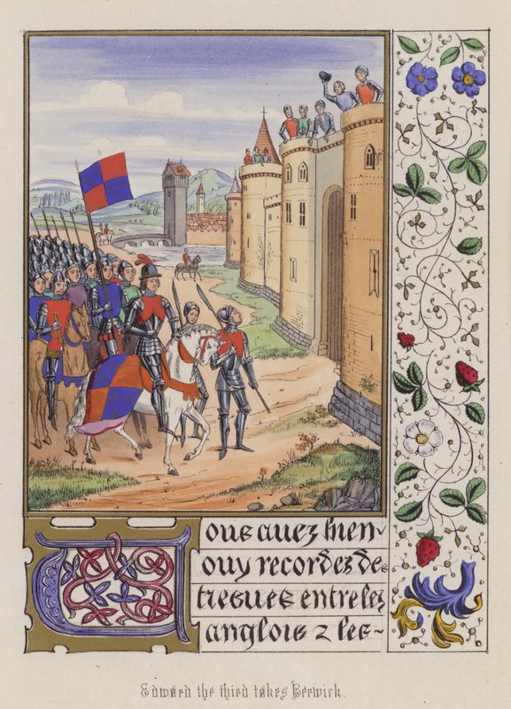 Edward III bierze Berwick (kolorowy grawerunek) autorstwa English School