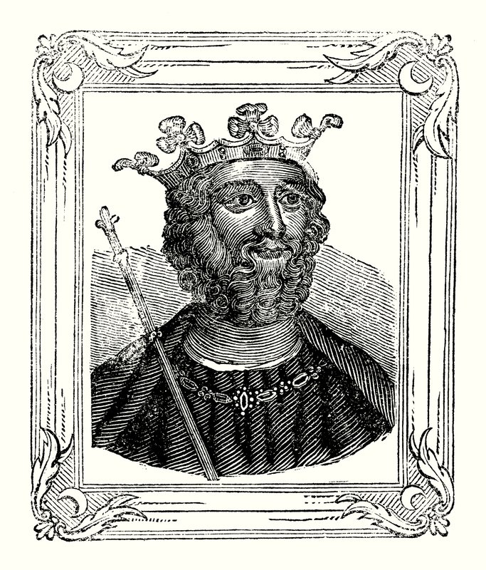 Edward II urodził się w 1284 r., koronowany w 1308 r. i zamordowany w 1328 r. (ryty) autorstwa English School