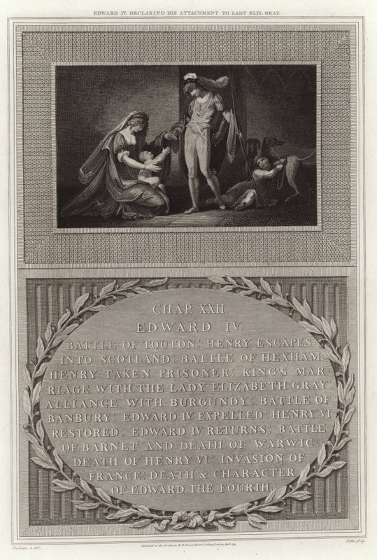 Edward IV deklarujący swoje przywiązanie do Lady Eliz Gray autorstwa English School