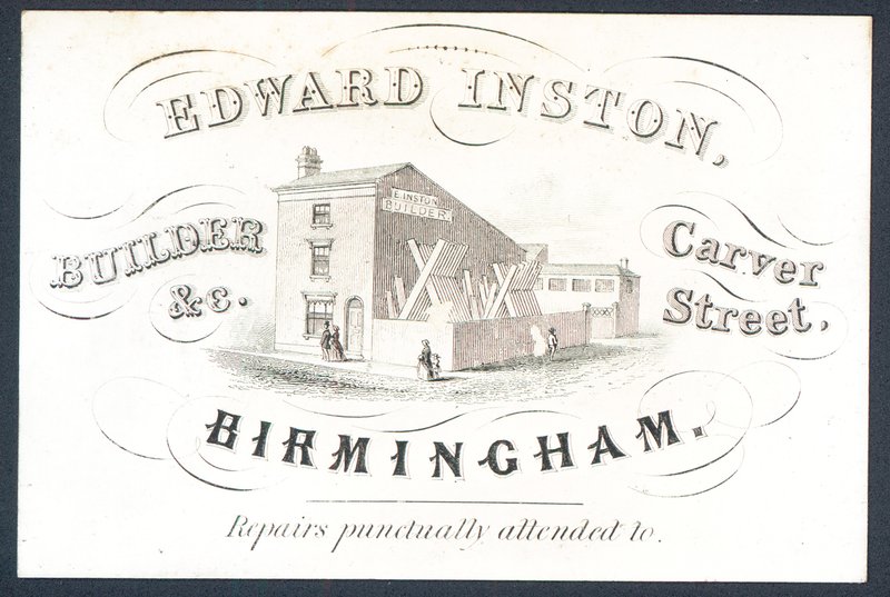 Edward Inston, budowniczy, karta handlowa autorstwa English School