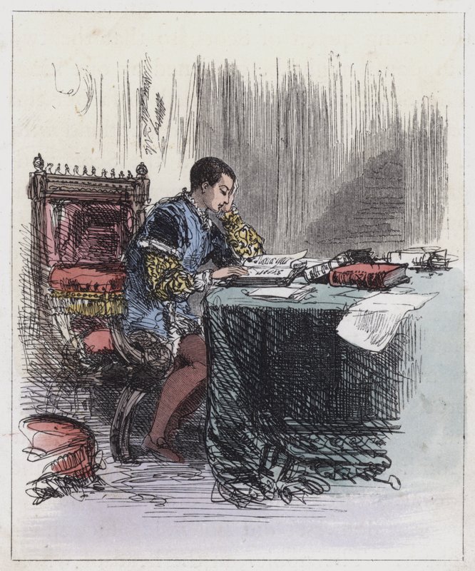 Edward VI na studiach (kolorowa rycina) autorstwa English School