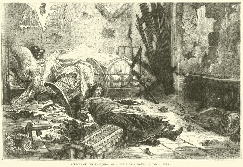Skutki wybuchu pocisku w domu na przedmieściach, maj 1871 autorstwa English School