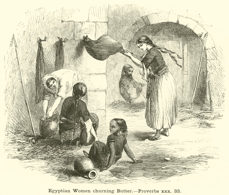Egipcjanki ubijające masło, Przysłowia, xxx, 33 autorstwa English School