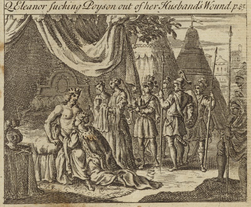 Eleonora z Kastylii, królowa małżonka króla Anglii Edwarda I, wysysająca truciznę z rany męża, ucierpiała w zamachu w Akce, 1272 autorstwa English School