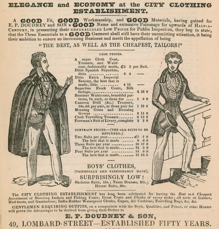 Elegancja i ekonomia w Miejskim Zakładzie Odzieży; EP Doudney & Son, 49 Lombard Street, Londyn autorstwa English School
