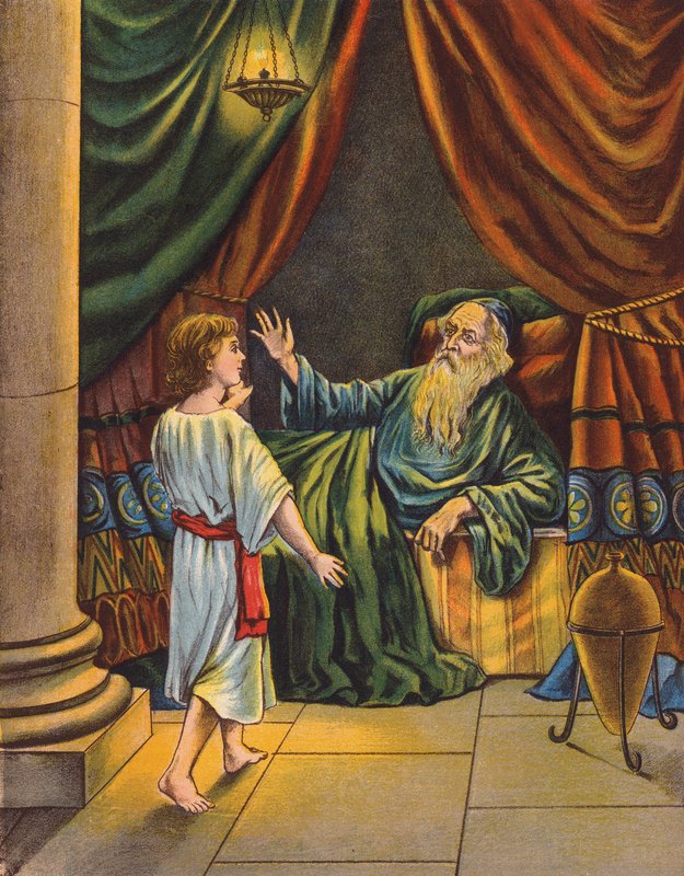 Eli i Samuel (kolorowa litografia) autorstwa English School