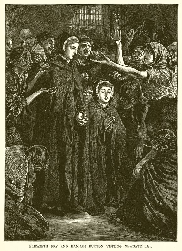 Elizabeth Fry i Hannah Buxton odwiedzające Newgate, 1813 r. autorstwa English School