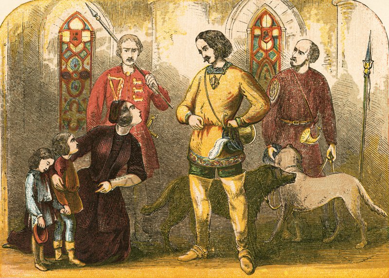 Elizabeth Woodville błaga króla Edwarda, aby odwrócił los jej zmarłego męża autorstwa English School