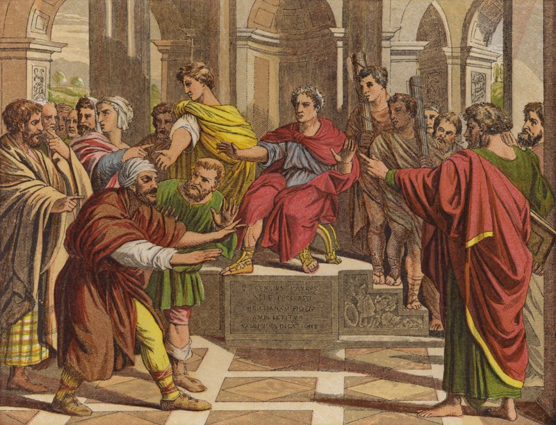 Elymas Czarownik porażony Oślepieniem (chromolitho) autorstwa English School