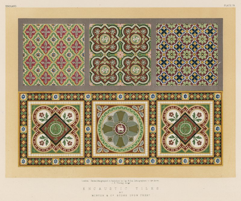 Płytki Encaustic firmy Minton i Co Stoke Upon Trent autorstwa English School