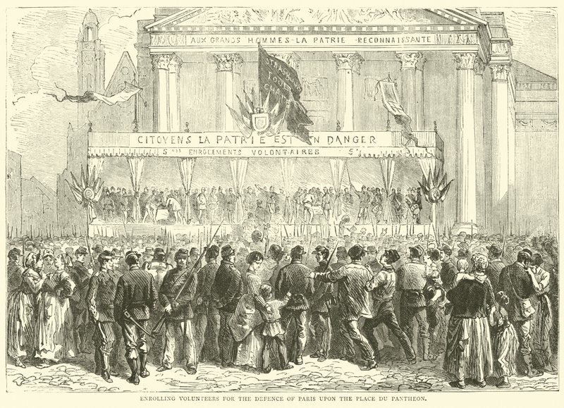 Zapisywanie ochotników do obrony Paryża na Place du Pantheon, październik 1870 autorstwa English School