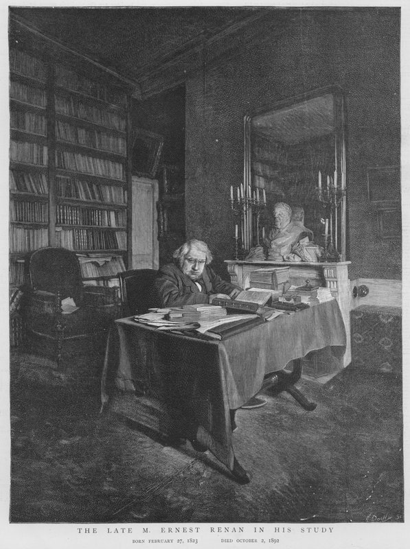 Ernest Renan, francuski filozof i historyk religii, w swoim gabinecie (lito) autorstwa English School