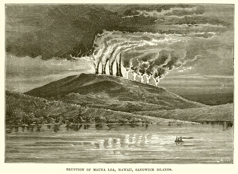 Eruption of Mauna Loa, Hawaii, Sandwich Islands autorstwa English School