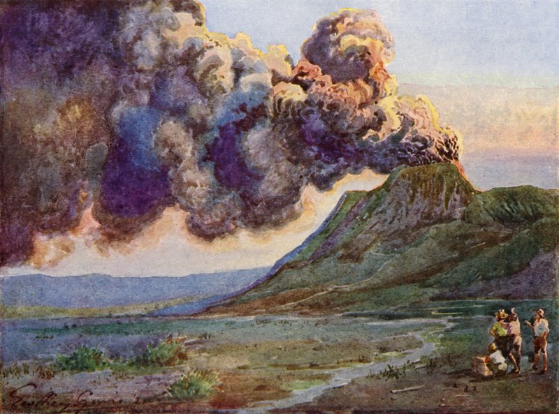 Erupcja góry Bromo, Jawa, Indonezja (kolor lito) autorstwa English School