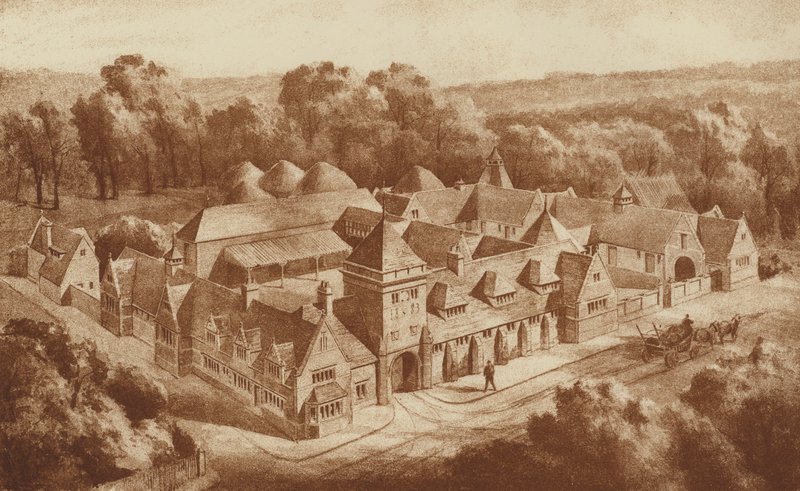 Budynki gospodarcze i stajnie, Clipsham, Rutland (litografia) autorstwa English School