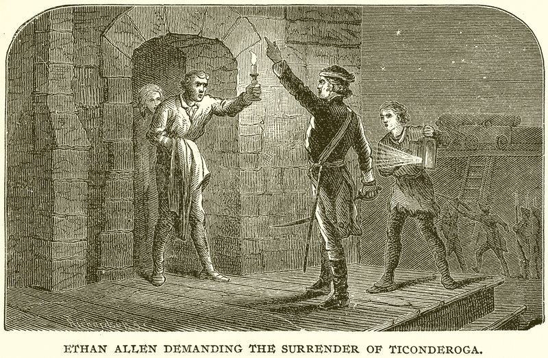 Ethan Allen żąda kapitulacji Ticonderoga autorstwa English School