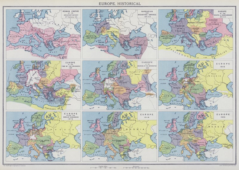 Europa, historyczne (kolorowa litografia) autorstwa English School