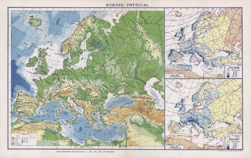 Europa, fizyczne (druk kolorowy) autorstwa English School