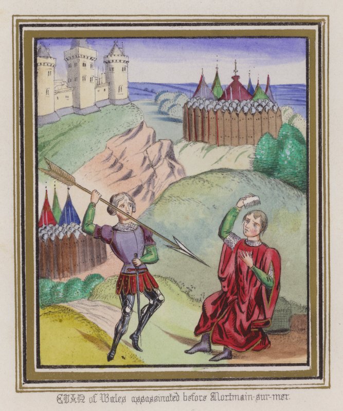Evan Of Wales zamordowany przed Morman-Sur-Mer (kolorowy grawerunek) autorstwa English School
