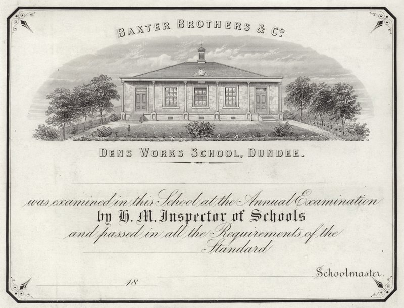 Świadectwo egzaminacyjne z Dens Works School autorstwa English School