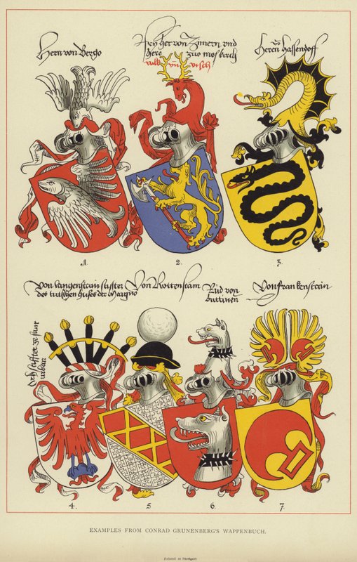 Przykłady z Wappenbuch Conrada Grunenberga (kolor lito) autorstwa English School