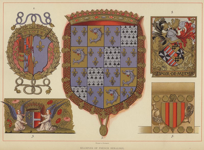 Przykłady francuskiej heraldyki (kolor lito) autorstwa English School