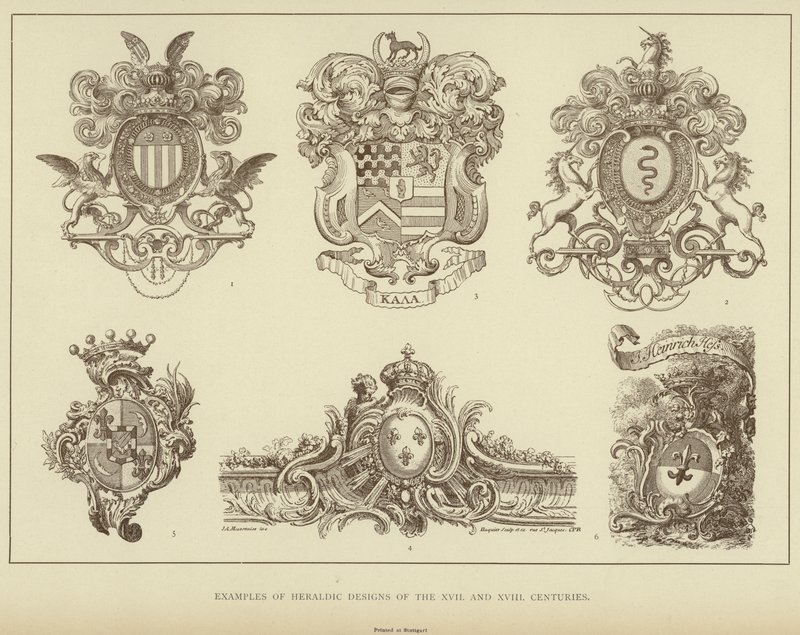 Przykłady wzorów heraldycznych XVII i XVIII wieku (lito) autorstwa English School