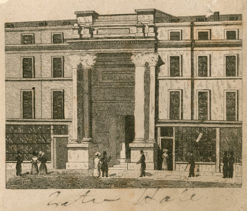 Exeter Hall, Strand, Londyn; dowód autorstwa English School