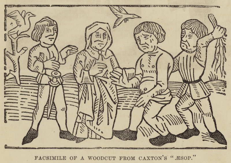 Faksymile drzeworytu z „Ezopa” Caxtona (rycina) autorstwa English School