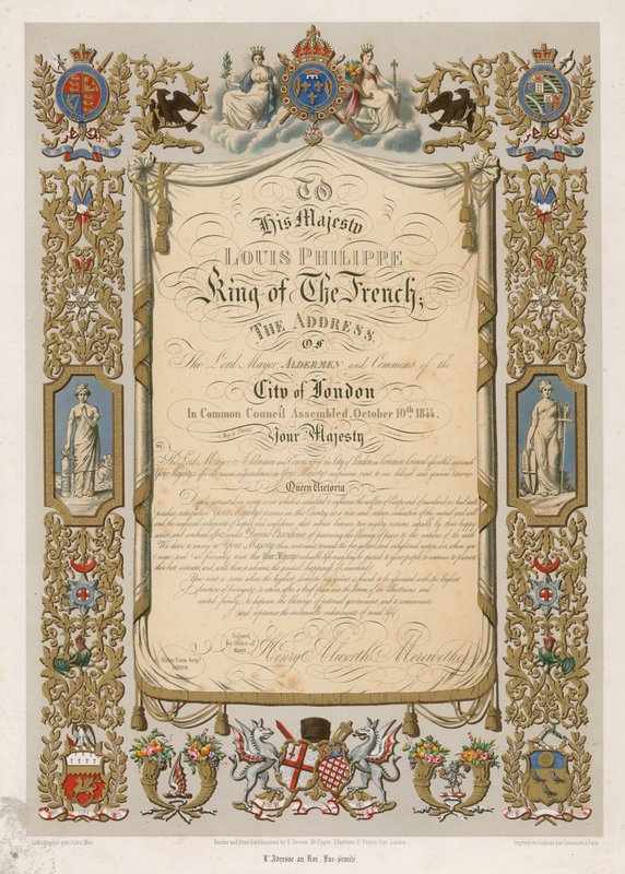 Faksymile przemówienia burmistrza do Ludwika Filipa, króla Francji, 10 października 1844 r autorstwa English School