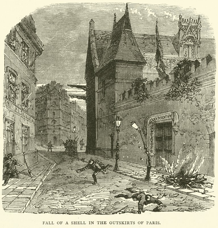Upadek pocisku na przedmieściach Paryża, październik 1870 autorstwa English School