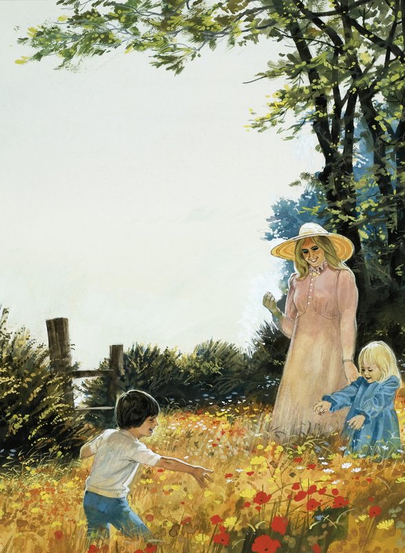 Rodzina w kwiecistym polu autorstwa English School