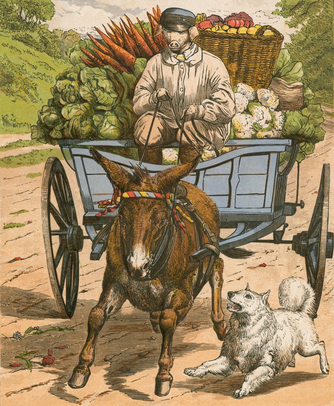 Farmer Grunter idący na targ w Hog Snorton (kolor lito) autorstwa English School