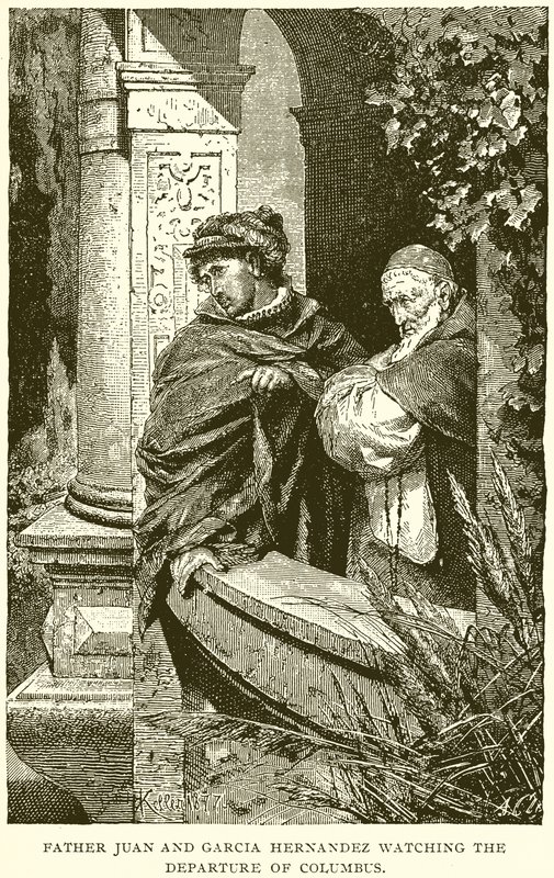 Ojciec Juan i Garcia Hernandez oglądają odejście Kolumba autorstwa English School