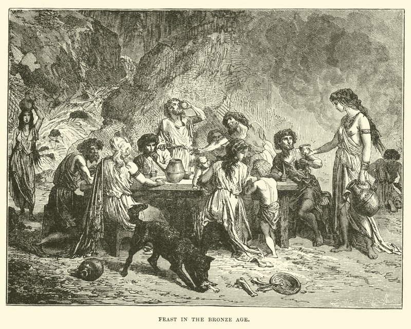 Uczta w epoce brązu (rycina) autorstwa English School