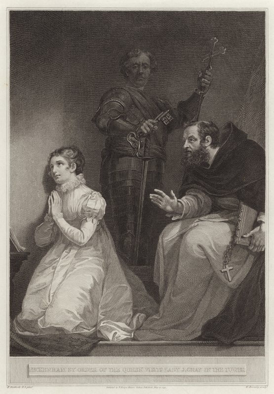 Feckenham z rozkazu królowej odwiedza Lady J Grey w wieży autorstwa English School