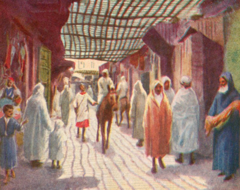 Fez, zacieniona ulica (kolorowa litografia) autorstwa English School
