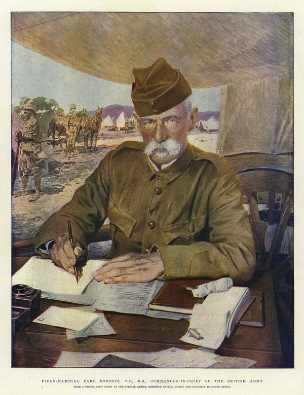 Marszałek polowy Earl Roberts, VC, KG, głównodowodzący armii brytyjskiej (kolorowa litografia) autorstwa English School