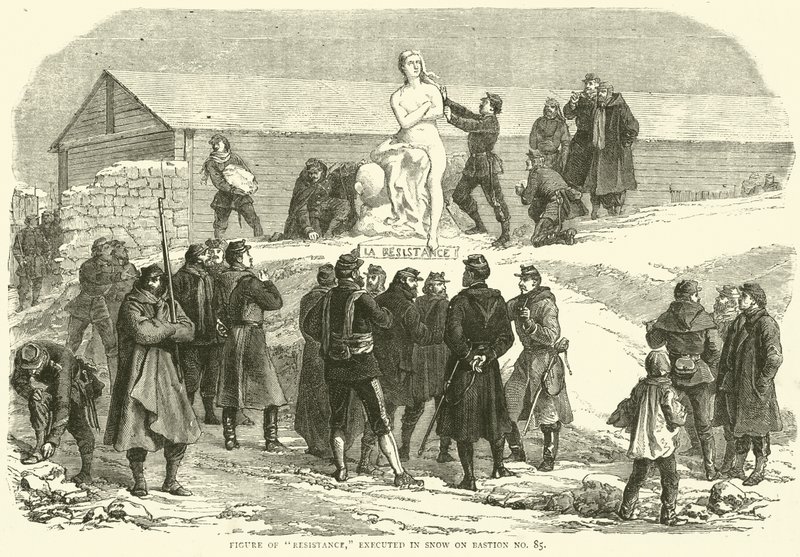 Figura oporu, wykonana w śniegu na Bastionie nr 85, grudzień 1870 autorstwa English School