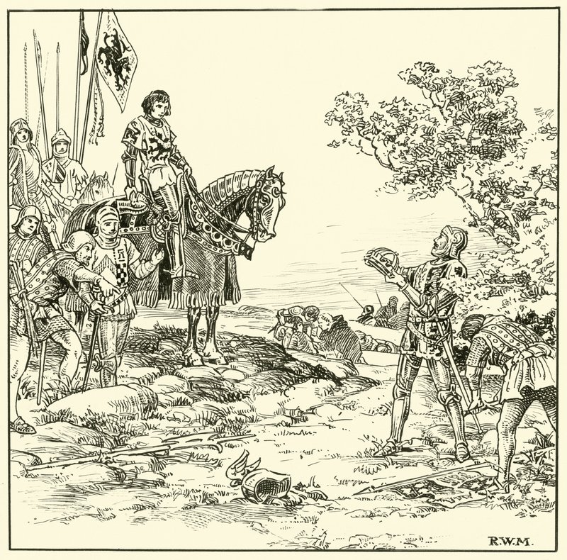 Znalezienie korony w Bosworth (tusz na papierze) autorstwa English School