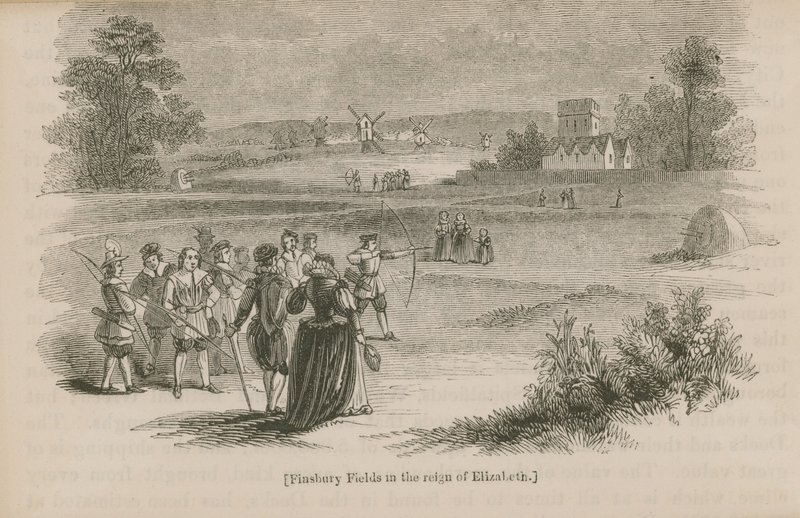 Finsbury Fields za panowania królowej Elżbiety I autorstwa English School