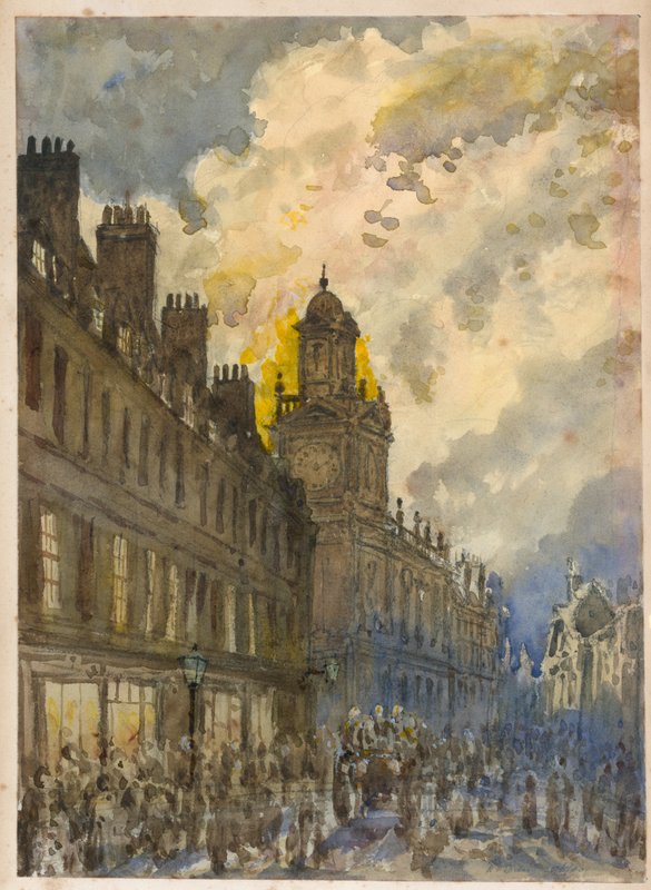 Pożar w Grays Inn Lane, Londyn, 20 czerwca 1880 (wc na papierze) autorstwa English School