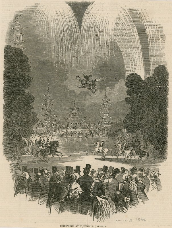 Pokaz sztucznych ogni w Vauxhall Gardens w Londynie autorstwa English School
