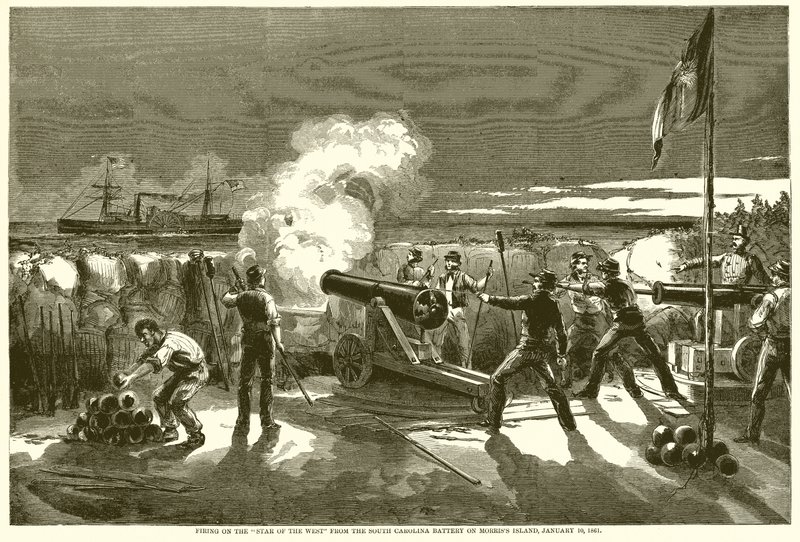 Strzelanie do Gwiazdy Zachodu z baterii Południowej Karoliny na Morriss Island, 10 stycznia 1861 r autorstwa English School