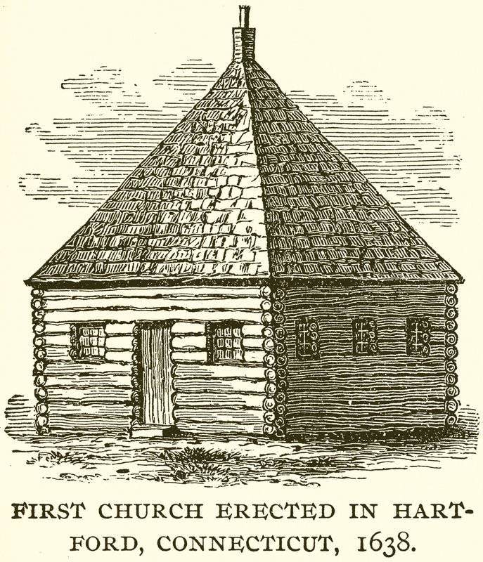 Pierwszy kościół wzniesiony w Hart-Ford, Connecticut, 1638 autorstwa English School