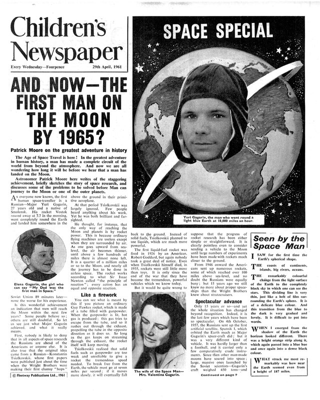 Pierwszy człowiek na Księżycu od 1965, pierwsza strona „Gazety Dziecięcej”, 1961 (druk gazetowy) autorstwa English School