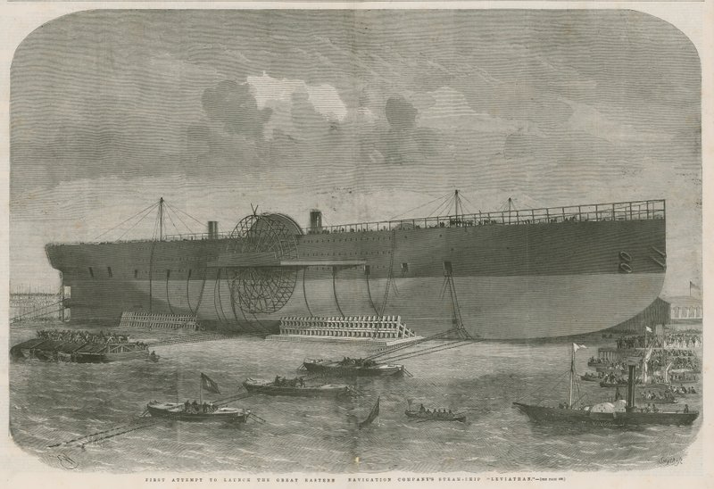 Pierwsza próba uruchomienia parowca firmy Great Eastern Navigation Leviathan autorstwa English School